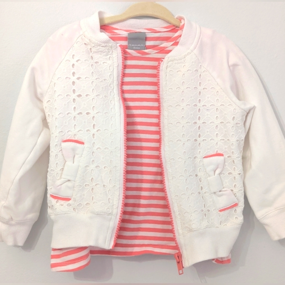 Tahari White And Coral Long Sleeve Sweater And Matching T-Shirt Size 18 Months